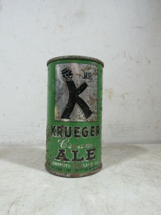 Vintage 1930 ' s Krueger Cream Ale Beer Can Empty Tin Flat Top Newark NJ 2
