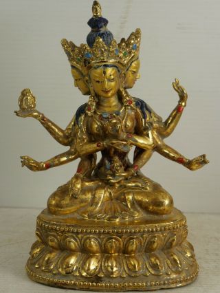 Very Decorative Asian Multi Arm Deity Ushnishavijaya Buddhist Deity Tibetan Rare