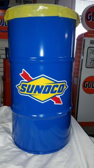 Sunoco / Blue Sunoco 50s 60s Vintage Style 16 Gallon Cold Rolled Steel Trash Can