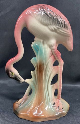 Vtg Pink Flamingo Figurine Mid Century Modern Ceramic California Pottery.  7” H