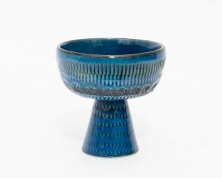 Vintage Mid Century Italian Ceramic Chalice / Footed Bowl Bitossi Blue