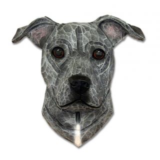 Am.  Staffordshire Terrier Head Plaque Figurine Blue Uncropped