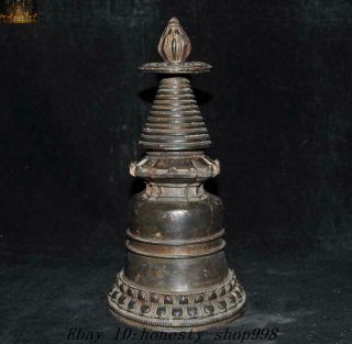 9 " Old Tibetan Buddhism Temple Bronze Gilt Lotus Buddha Stupa Pagoda Tower Statue