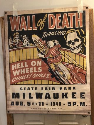 Wall Of Death Hell On Wheels Motorcycle Thrill Ride Tapestry Reprodution