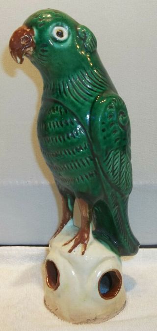 Antique 19th C.  Chinese Qing Dynasty Sancai Green Glaze Pottery Parrot Roof Tile