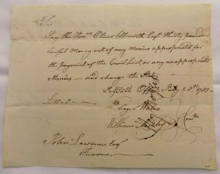 1783 Dated Revolutionary War Era Oliver Ellsworth Pay Table Document