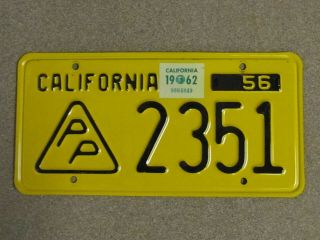 1956 California Pp In Triangle Press License Plate Euc