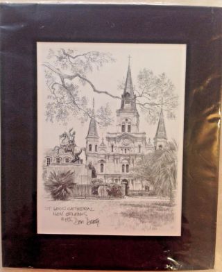 Orleans Signed Picture Art Saint Louis Cathedral Sketch Drawing Don Davey