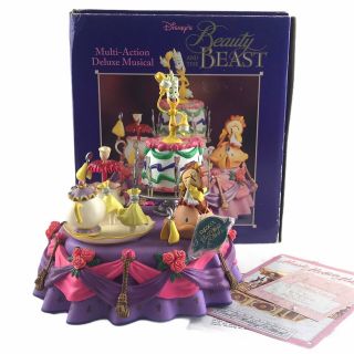 1991 Enesco Disney Beauty & The Beast Multi - Action Deluxe Music Box Be Our Guest