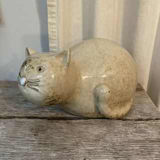 Vintage Large Ceramic Hand - Painted “pondering” Kitty Cat Mold Statue Figure 10”