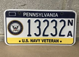 Rare Pennsylvania Pa Us Navy Veteran License Plate 13232 Na Expired