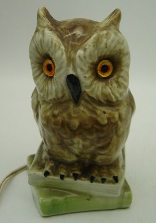 Old Porcelain Perfume Lamp Screech Owl Sitting On Books