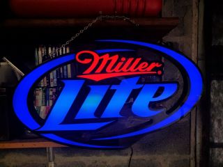 Vintage Red & Blue Miller Lite Beer Light Up Man Cave Bar 23 X 13 Sign