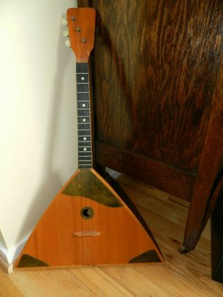 Vntg. ,  Russian Folk Art Vintage Balalaika 3 String Wooden Guitar,  1964,  Cyrillic