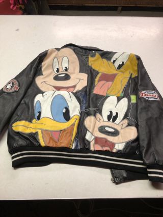 Vintage Mickey Mouse Leather Bomber Style Jacket Size 3 Xl