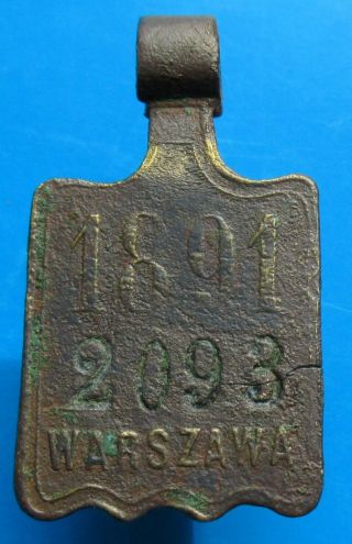 Poland under Tsarist Russia - old Warsaw 1891 dog tax tag - more on ebay.  pl 2