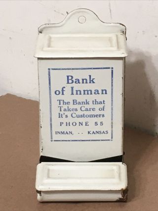 Vintage Advertising Tin Match Holder Bank Of Inman Kansas