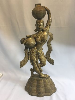 Brass Statue - Statue Of A Women Holding A Pot In Her Head And Hip,  Large/heavy