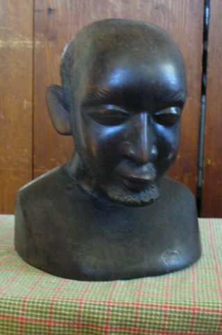 Vintage Hand Carved Ebony Wood Statue Man Bust Tribal Handcrafted