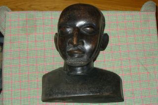Vintage Hand Carved Ebony Wood Statue Man BUST Tribal Handcrafted 2