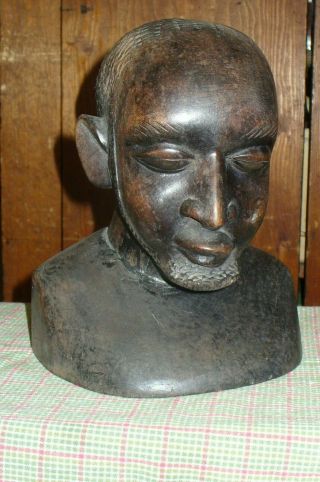 Vintage Hand Carved Ebony Wood Statue Man BUST Tribal Handcrafted 3