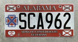 Alabama Sons Of Confederate Veterans License Plate Scv - Sca 962
