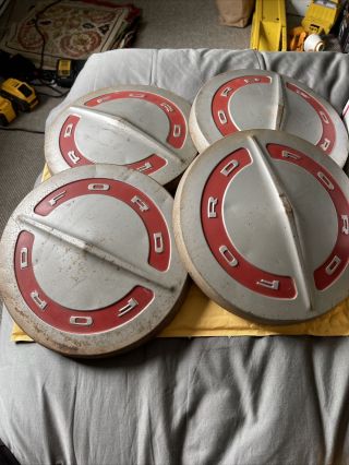 Vintage Ford Dog Dish Hubcaps Set Of 4