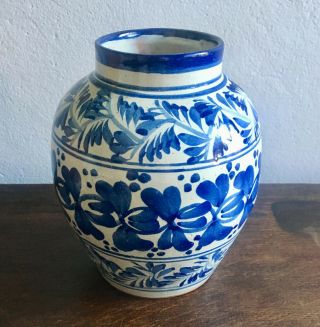 Vintage Mexico Pottery Cobalt Blue/ White Castilla Ceramic Vase Urn Oaxaca