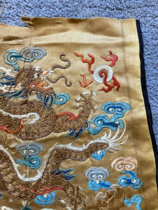 Old Chinese embroidered silk dragon panel - 2 3