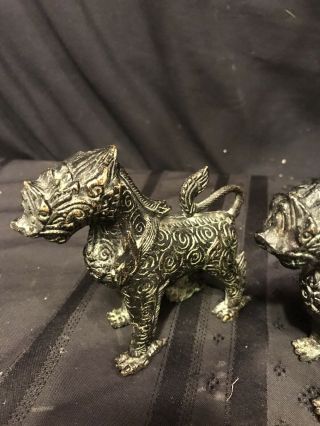 Vintage Tibetan Bronze Temple Guardian Foo Dogs. 2