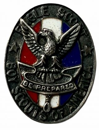 Vintage Boy Scouts Of America Red White Blue Eagle Sterling Enamel Lapel Pin Bsa