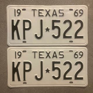 1969 Texas License Plate Pair Kpj 522 Yom Dmv Clear Ford Chevy Dodge