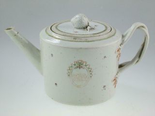 Large Antique 18th Century Chinese Export Armorial Porcelain Teapot Circa 1780