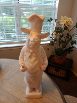 Vintage Fleur De Lis French Chef Pig Statue Kitchen Spoon Holder 1997