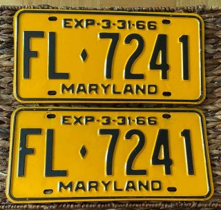 Maryland 1966 License Plate Pair - Quality Fl - 7241