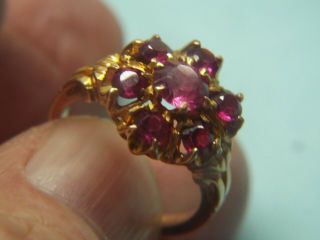 Vintage 10k Yellow Gold Natural Ruby Cluster Ring Size 5 1/2