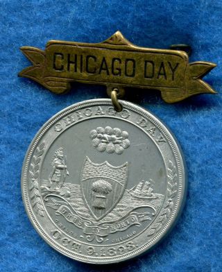 1893 Chicago World’s Fair Hk168 Scd Aluminum Chicago Day Pinback Badge Hk - 168