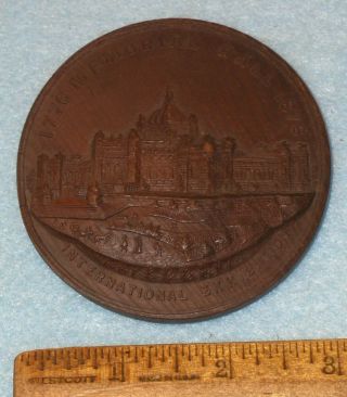 1876 Centennial Exhibition 3” 76mm Wooden Medal Memorial Hall Stamped Walnut