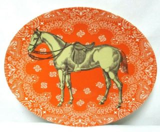Thomas Paul Horse Equestrian Large Melamine Tray Platter Large Orange Oval
