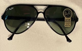 Vintage B&l Ray - Ban Aviator Sunglasses Black Frame France Olympic Game G - 15 Lens