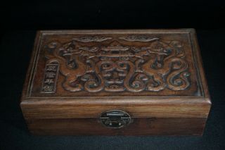 Old China Antique Rosewood Wooden Statue Carving Wood Treasure Chest Jewelry Box