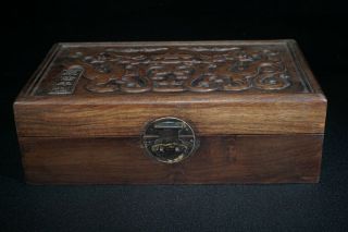 old china antique Rosewood wooden statue carving wood treasure chest jewelry box 2