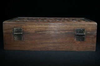 old china antique Rosewood wooden statue carving wood treasure chest jewelry box 3