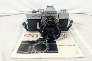 Vintage Minolta SRT 201 35mm Camera Rokkor - X Lens Case Filters Flash Bundle 3