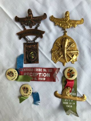 Improved Order Of Red Men Badge Pin Ribbon Group 1916