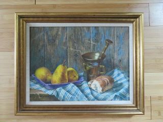 REALISTIC MODERN acrylic Painting Framed art Signed canvas vintage art 2