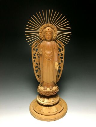 Japanese Japan,  Jodo Shinshu,  Buddhist Wooden Buddha Statue Amitabha 28.  5cm 仏像　呂