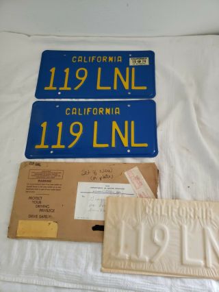 Pair Never Mounted 1974 Blue California License Plates W/1975 Envelope