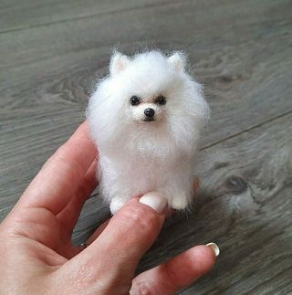 White Pomeranian Spitz Felted Dog Handmade Wool 100 Custom Order