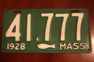 Vintage 1928 Massachusetts License Plate 41777 Cod Fish